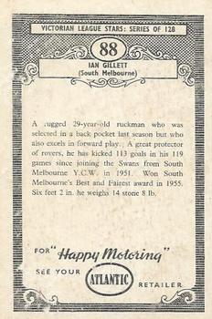 1958 Atlantic Petrol Stations Victorian League Stars #88 Ian Gillett Back